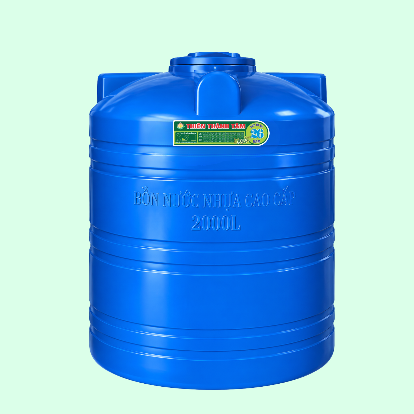 Bồn Nhựa 2000l Đứng Thấp 1510 x 1480mm
